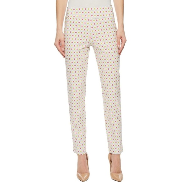 Krazy Larry Pink & Lime Diamond Pattern Pull-On Ankle Pants Women’s Size 10 Golf - Picture 1 of 14